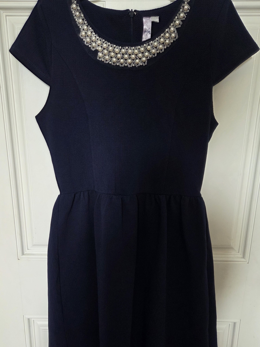 Girls Navy Dress with Embellished Necklace Collar